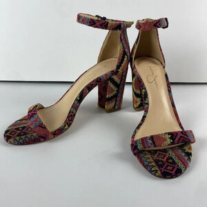 Hipster slingback Aztec contemporary southwestern chunky block heels size 7M